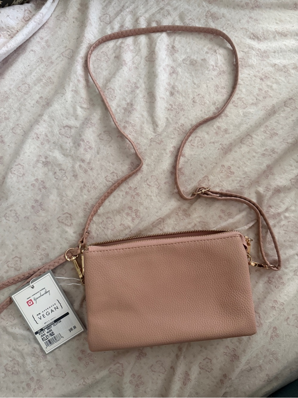 Everyday Vegan Blush Pink Crossbody Bag with Gold Hardware
